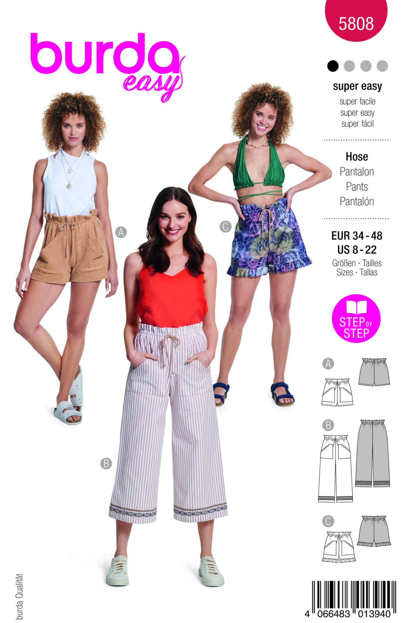 Piegrieztne biksēm un šortiem Burda easy 5808 Piegrieztne biksēm un šortiem Burda easy 5808