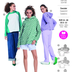 Piegrieztne džemperim ar kapuci Burda easy 5828 Piegrieztne džemperim ar kapuci Burda easy 5828