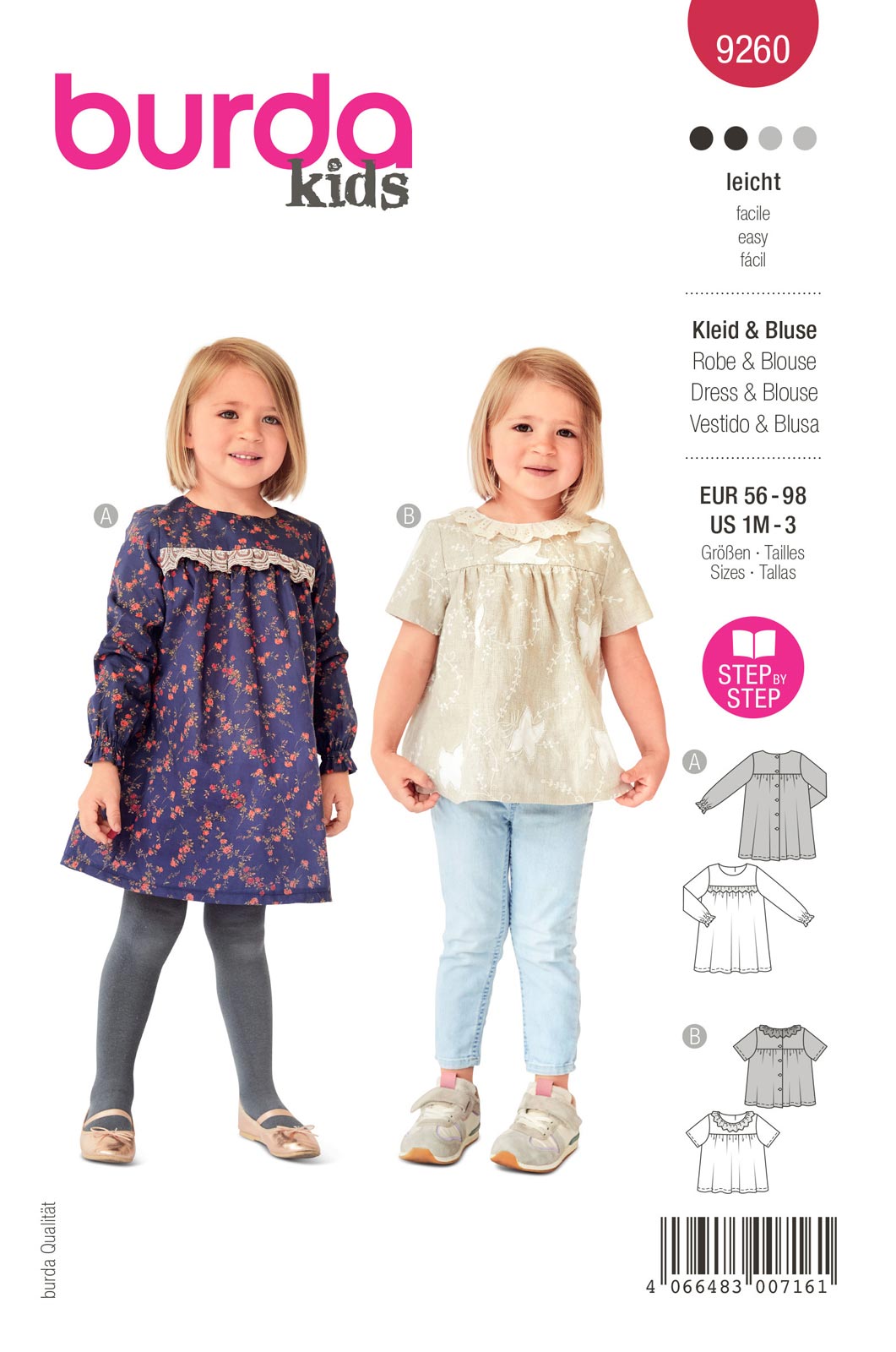 Piegrieztne kleita ar blūzi burda kids 9260 Piegrieztne kleita ar blūzi burda kids 9260