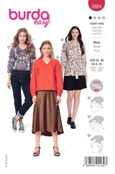 Piegrieztne blūzei Burda easy 5924 Piegrieztne blūzei Burda easy 5924