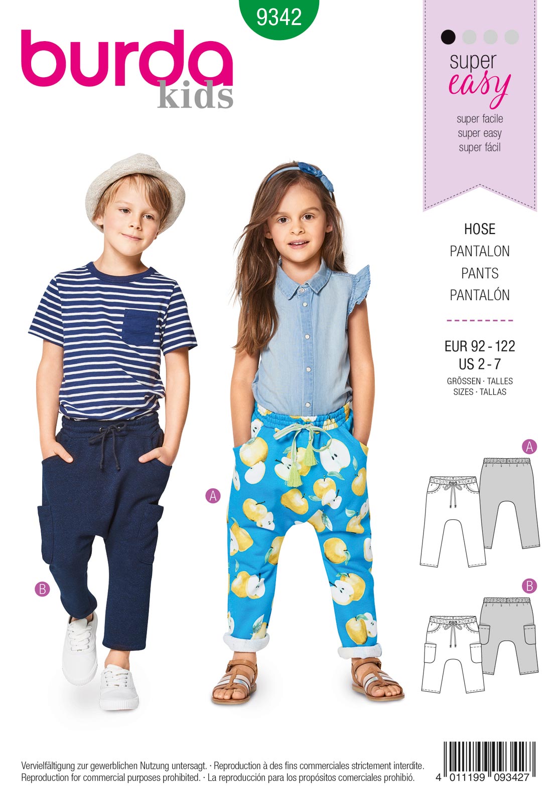 Piegrieztne biksēm Burda kids 9342 Piegrieztne biksēm Burda kids 9342