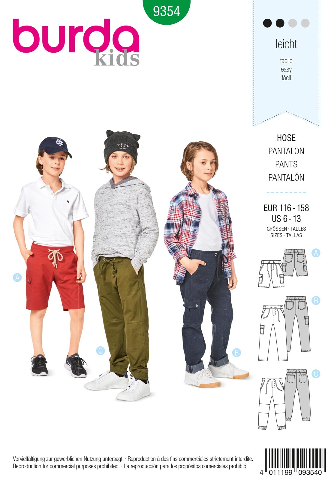 Piegrieztne biksēm un šortiem Burda kids 9354 Piegrieztne biksēm un šortiem Burda kids 9354