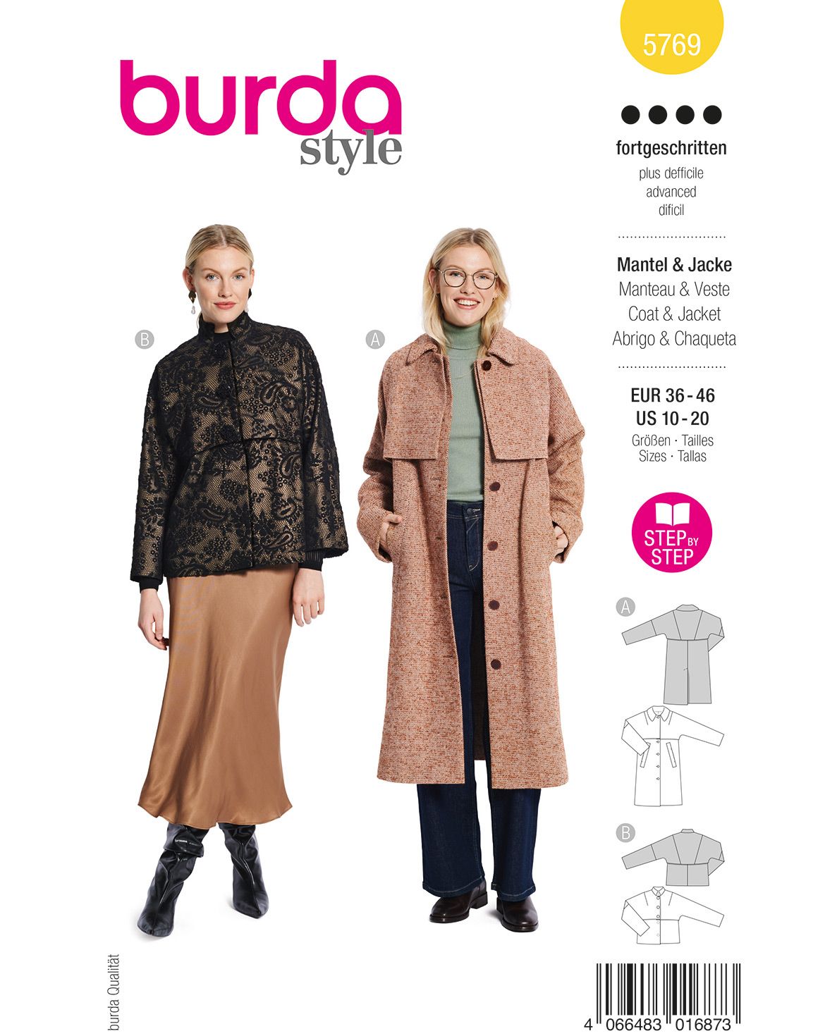 Piegrieztne jakai un mētelim Burda style 5769 Piegrieztne jakai un mētelim Burda style 5769