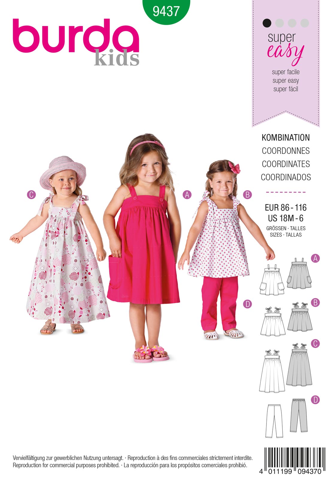 Piegrieztne kleitai un biksēm Burda kids 9437 Piegrieztne kleitai un biksēm Burda kids 9437