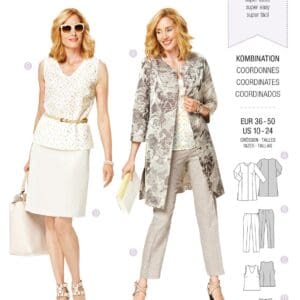 Piegrieztne biksēm, topam, svārkiem un jakai Burda style 7075 Piegrieztne biksēm, topam, svārkiem un jakai Burda style 7075