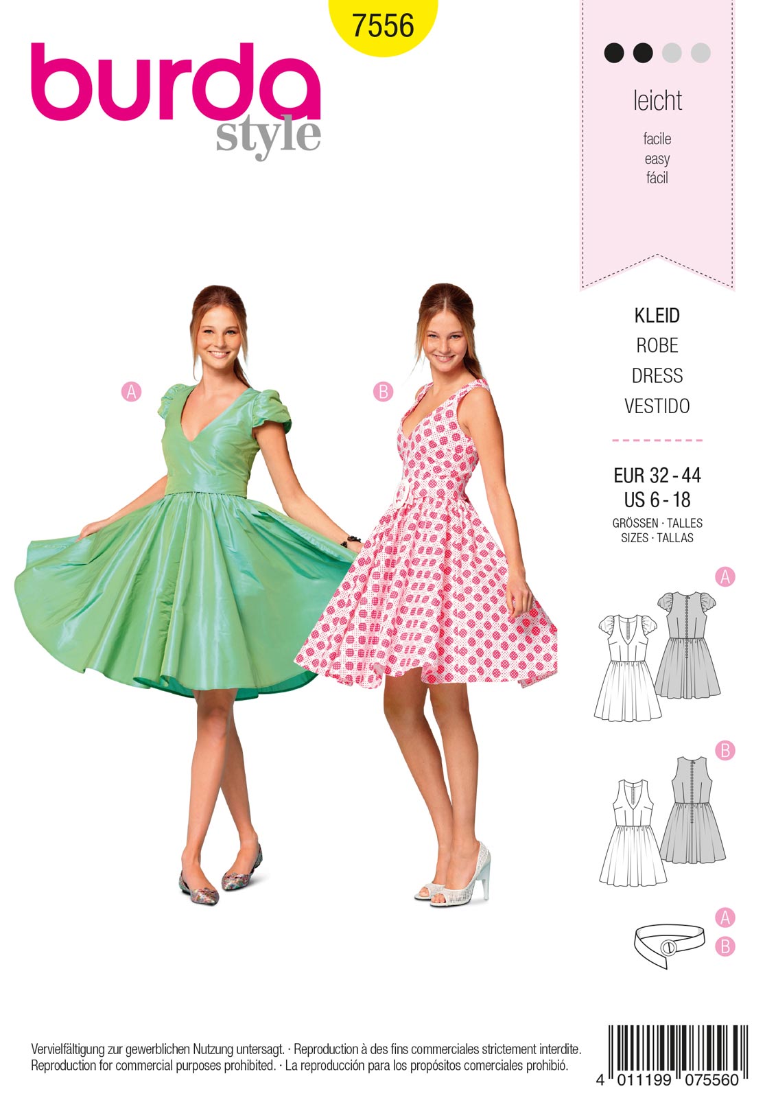 Piegrieztne kleitām Burda style 7556 Piegrieztne kleitām Burda style 7556