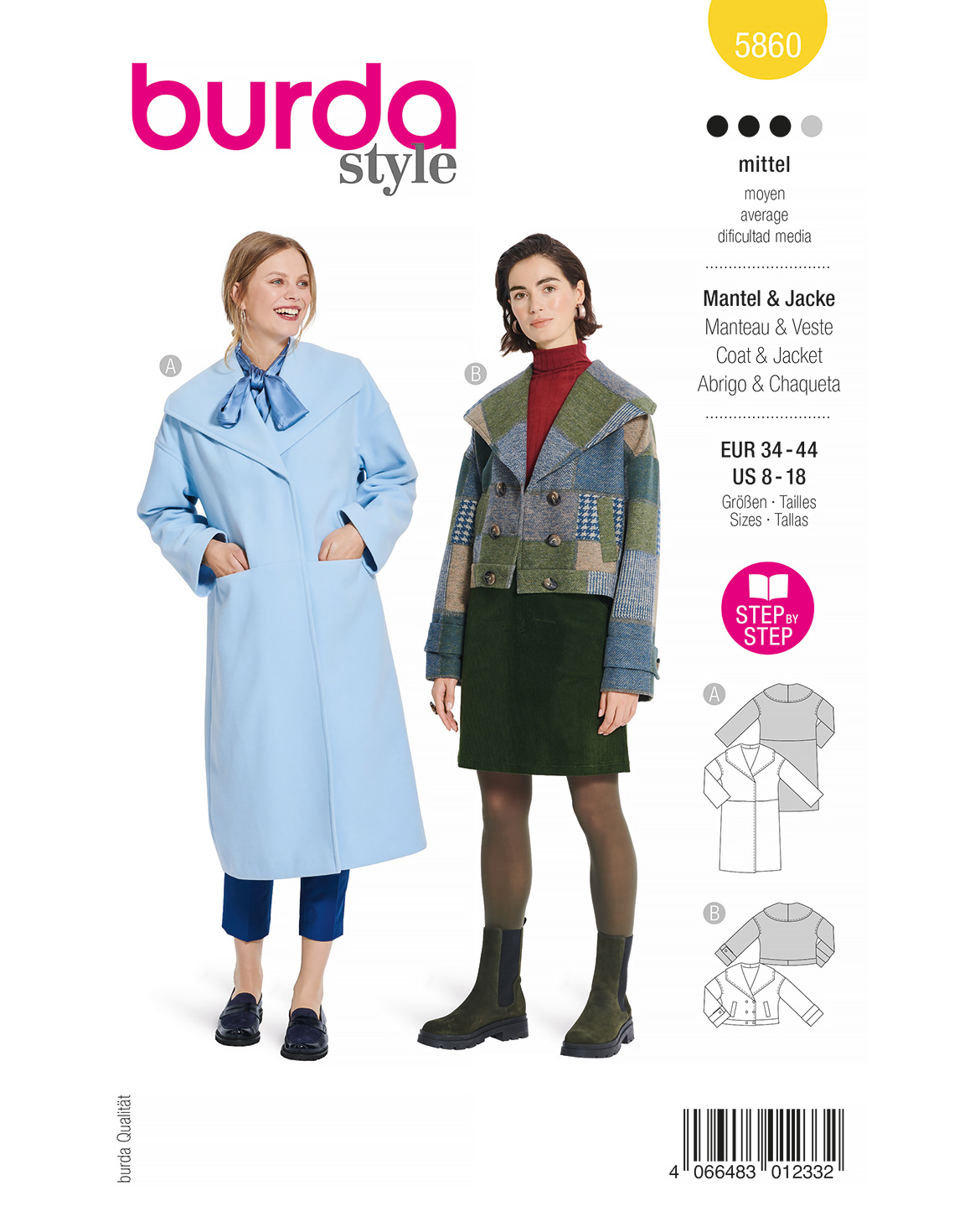 Piegrieztne mētelim un jakai Burda style 5860 Piegrieztne mētelim un jakai Burda style 5860