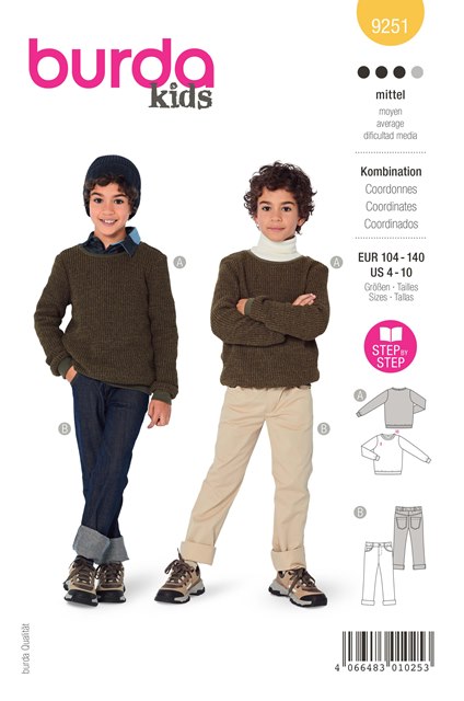 Piegrieztne biksēm un džemperim Burda kids 9251 Piegrieztne biksēm un džemperim Burda kids 9251