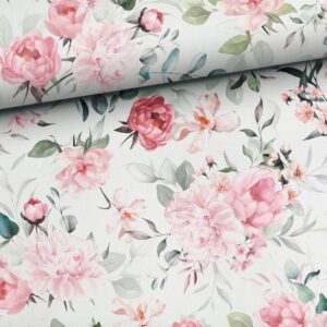 Premium kokvilna Peonijas eikaliptu lapās 150gr/m²