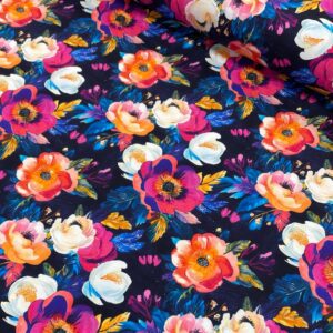 Dizaina kokvilnas cilpiņtrikotāža Krāsaini ziedi 240gr/m²